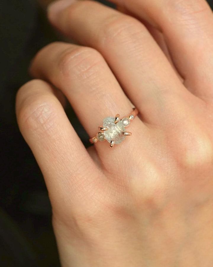 Raw Aquamarine and Diamond Ring
