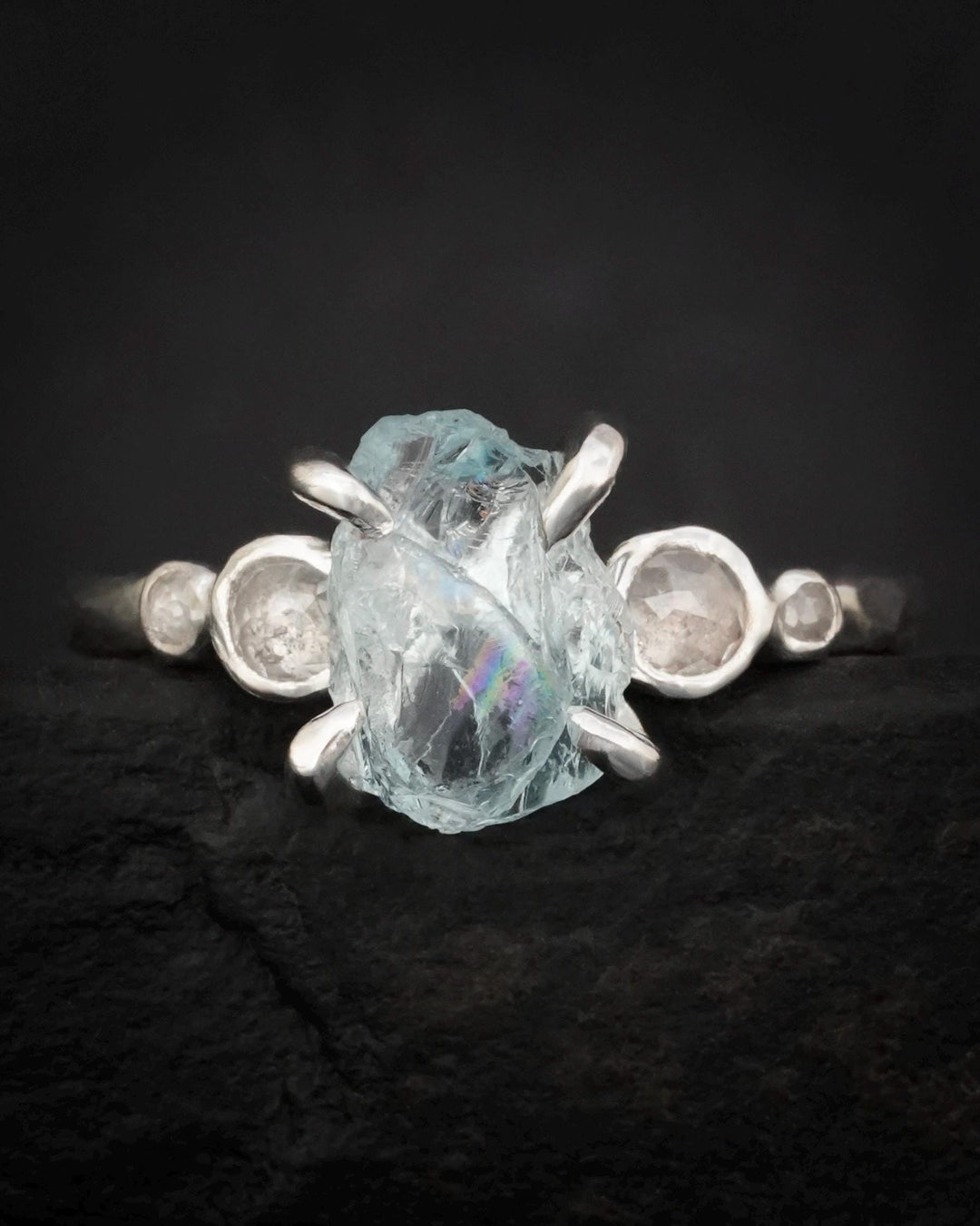 Raw Aquamarine and Diamond Ring