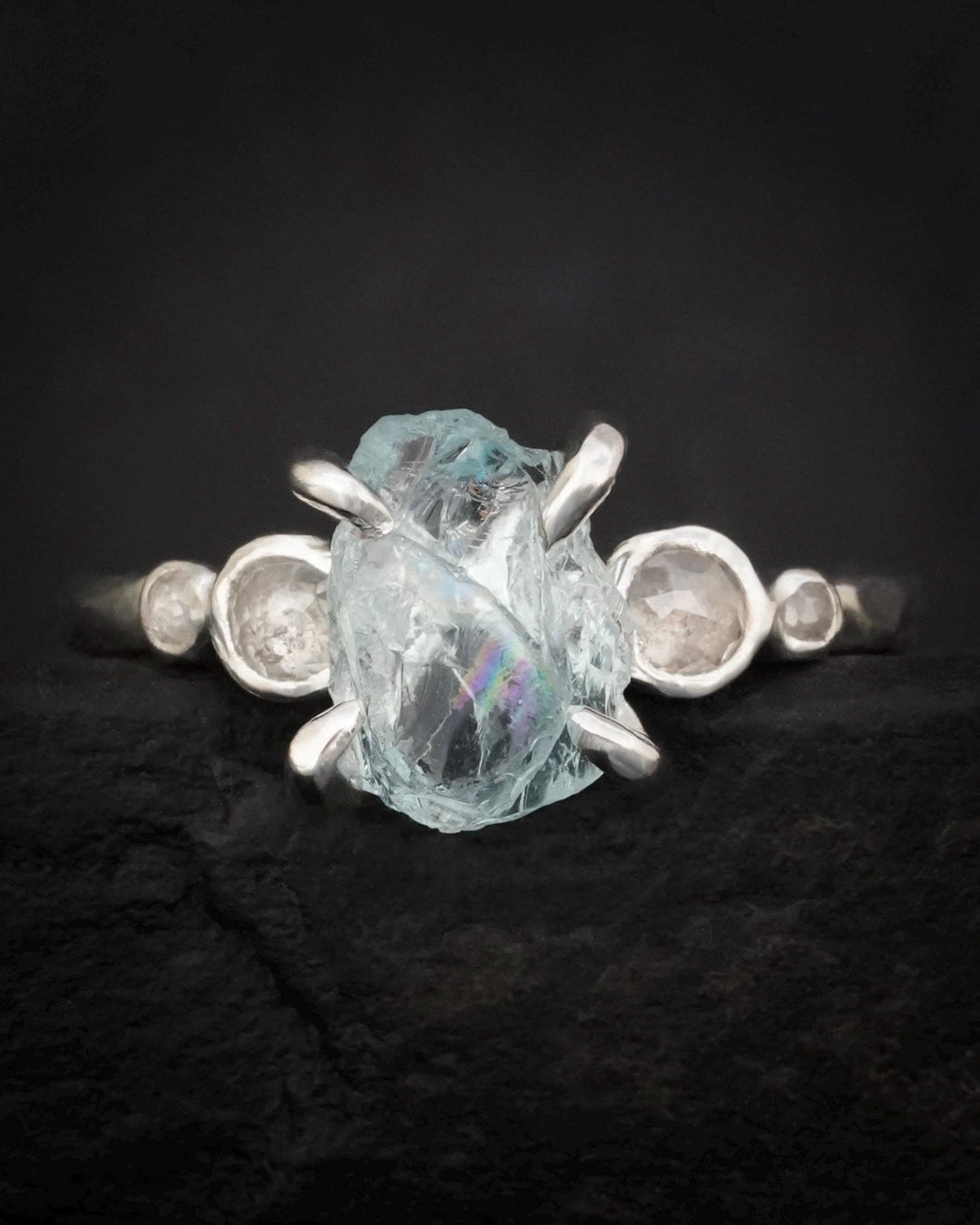 Raw Aquamarine and Diamond Ring