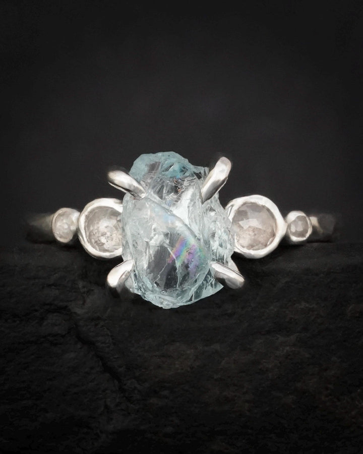 Raw Aquamarine and Diamond Ring