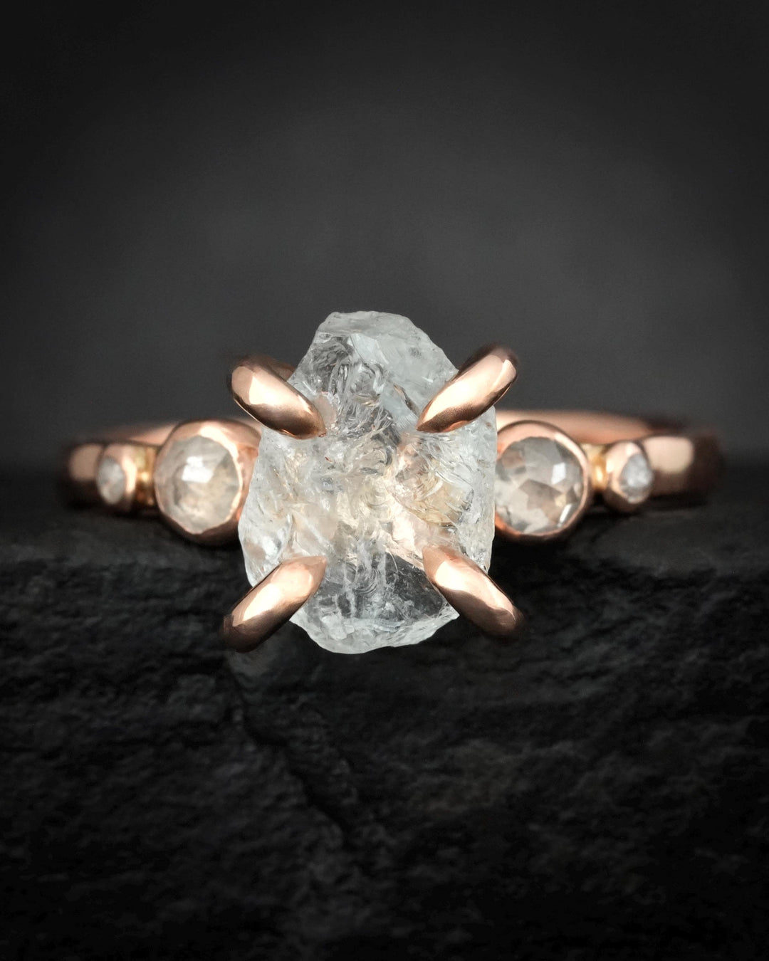 Raw Aquamarine and Diamond Ring