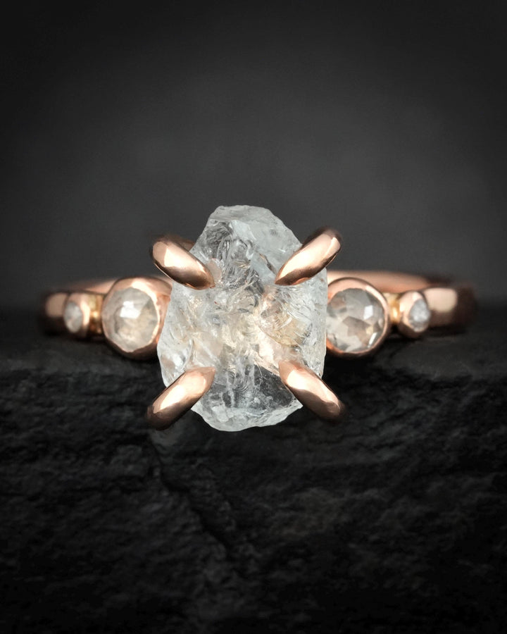 Raw Aquamarine and Diamond Ring