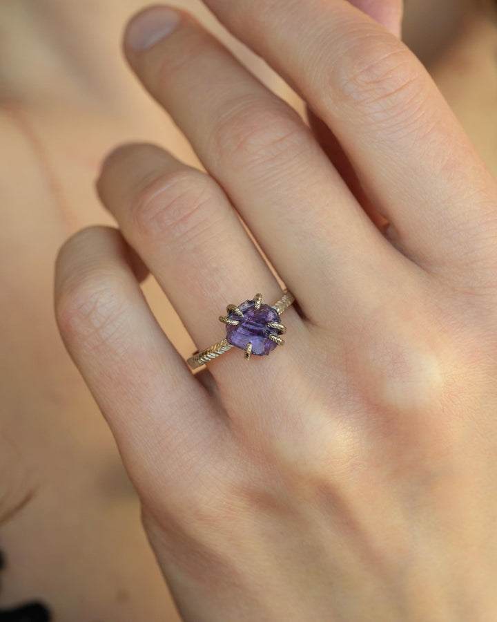 Black Silver Raw Amethyst Ring