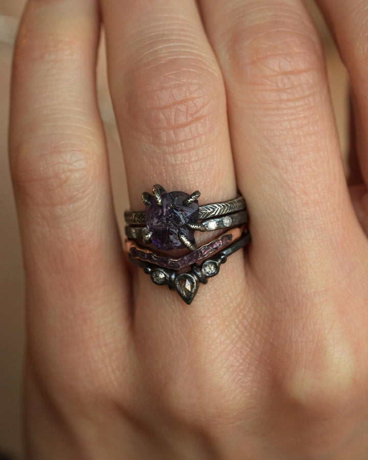 Black Silver Raw Amethyst Ring