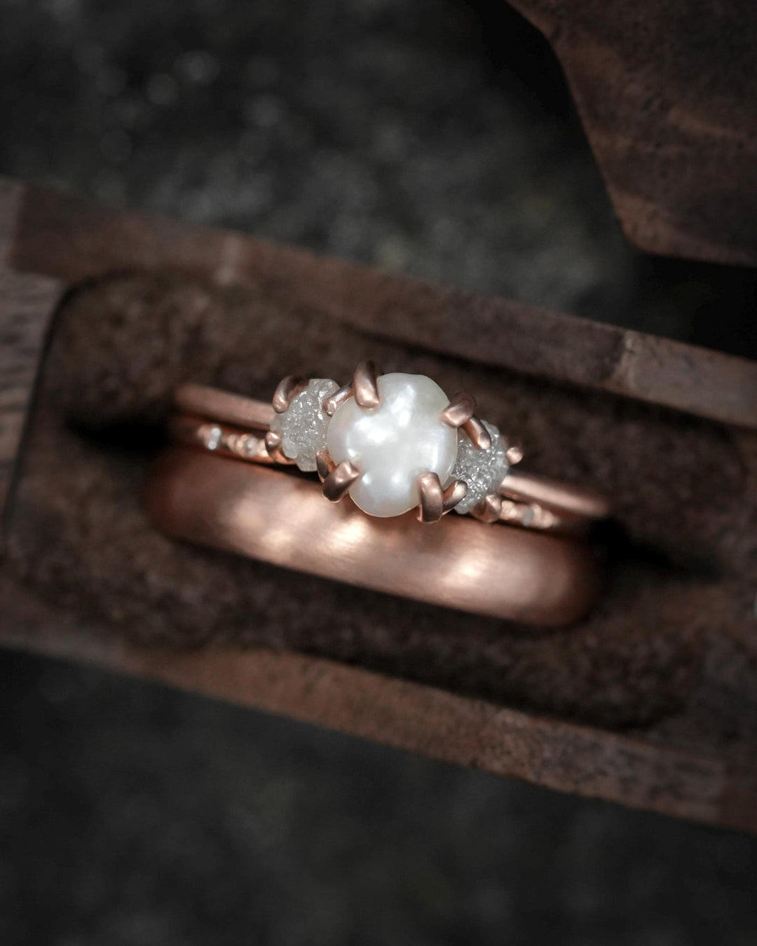 Freshwater Pearl and Raw Diamond Ring