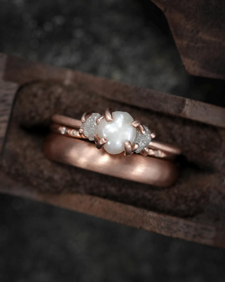Freshwater Pearl and Raw Diamond Ring