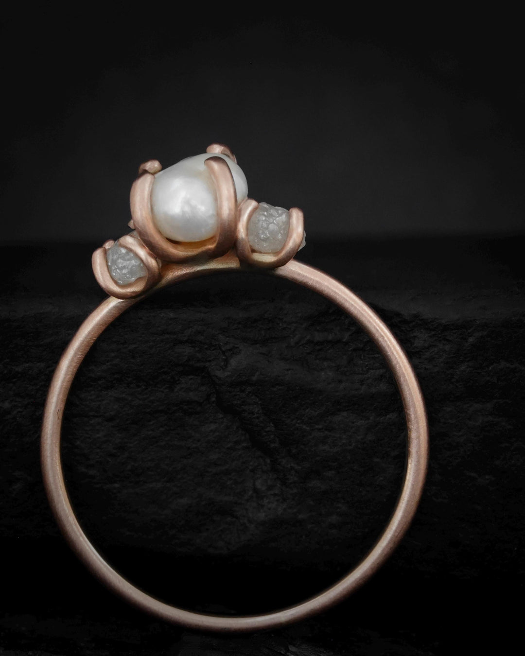 Freshwater Pearl and Raw Diamond Ring