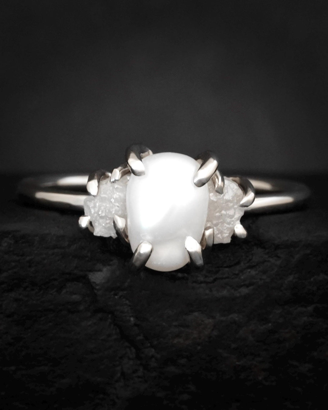 Freshwater Pearl and Raw Diamond Ring