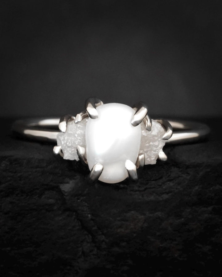 Freshwater Pearl and Raw Diamond Ring