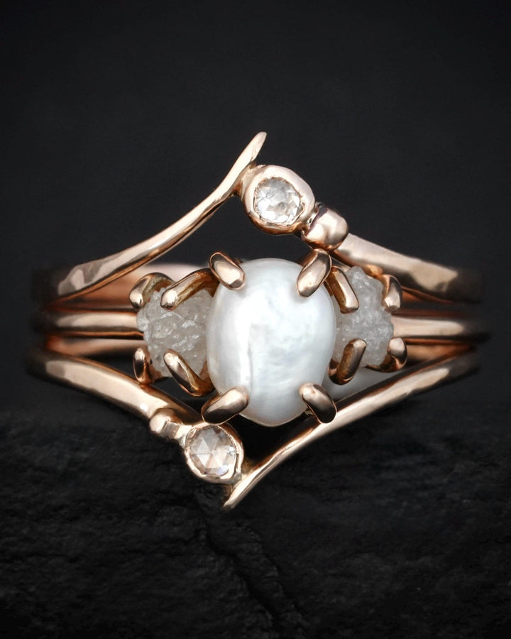 Freshwater Pearl and Raw Diamond Ring