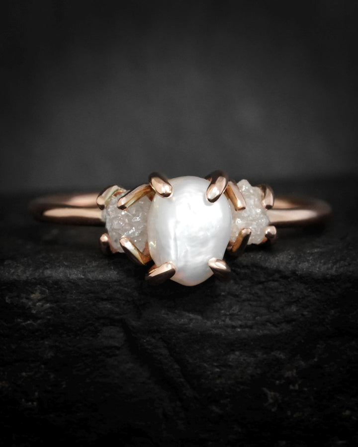 Freshwater Pearl and Raw Diamond Ring