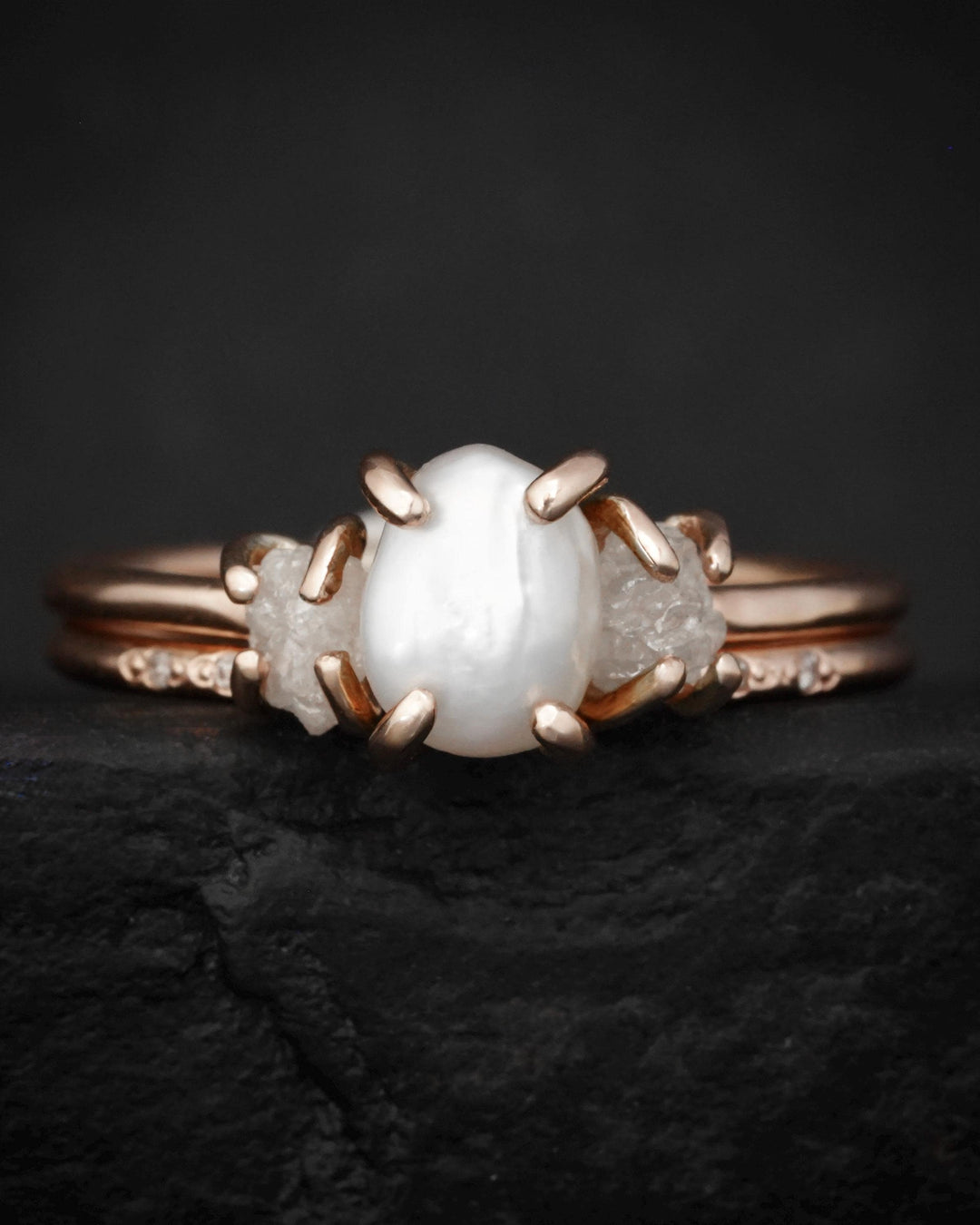 Freshwater Pearl and Raw Diamond Ring