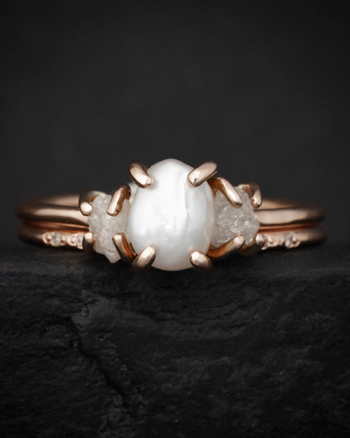 Freshwater Pearl and Raw Diamond Ring