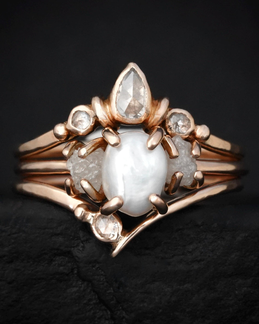 Freshwater Pearl and Raw Diamond Ring