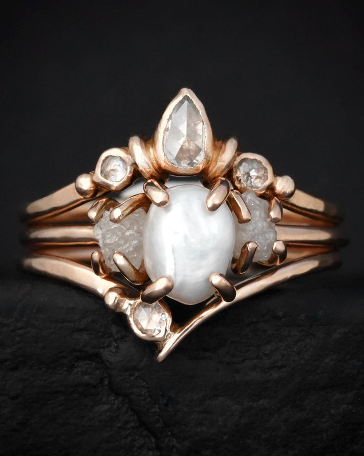 Freshwater Pearl and Raw Diamond Ring
