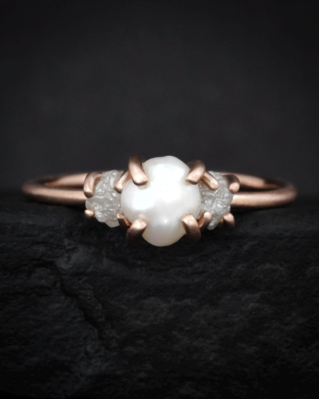 Freshwater Pearl and Raw Diamond Ring