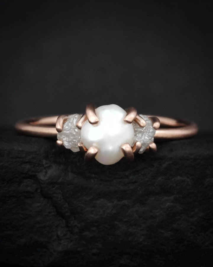 Freshwater Pearl and Raw Diamond Ring
