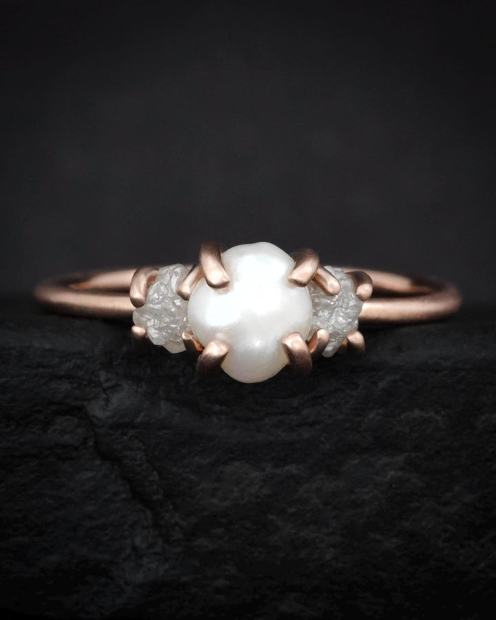 Freshwater Pearl and Raw Diamond Ring