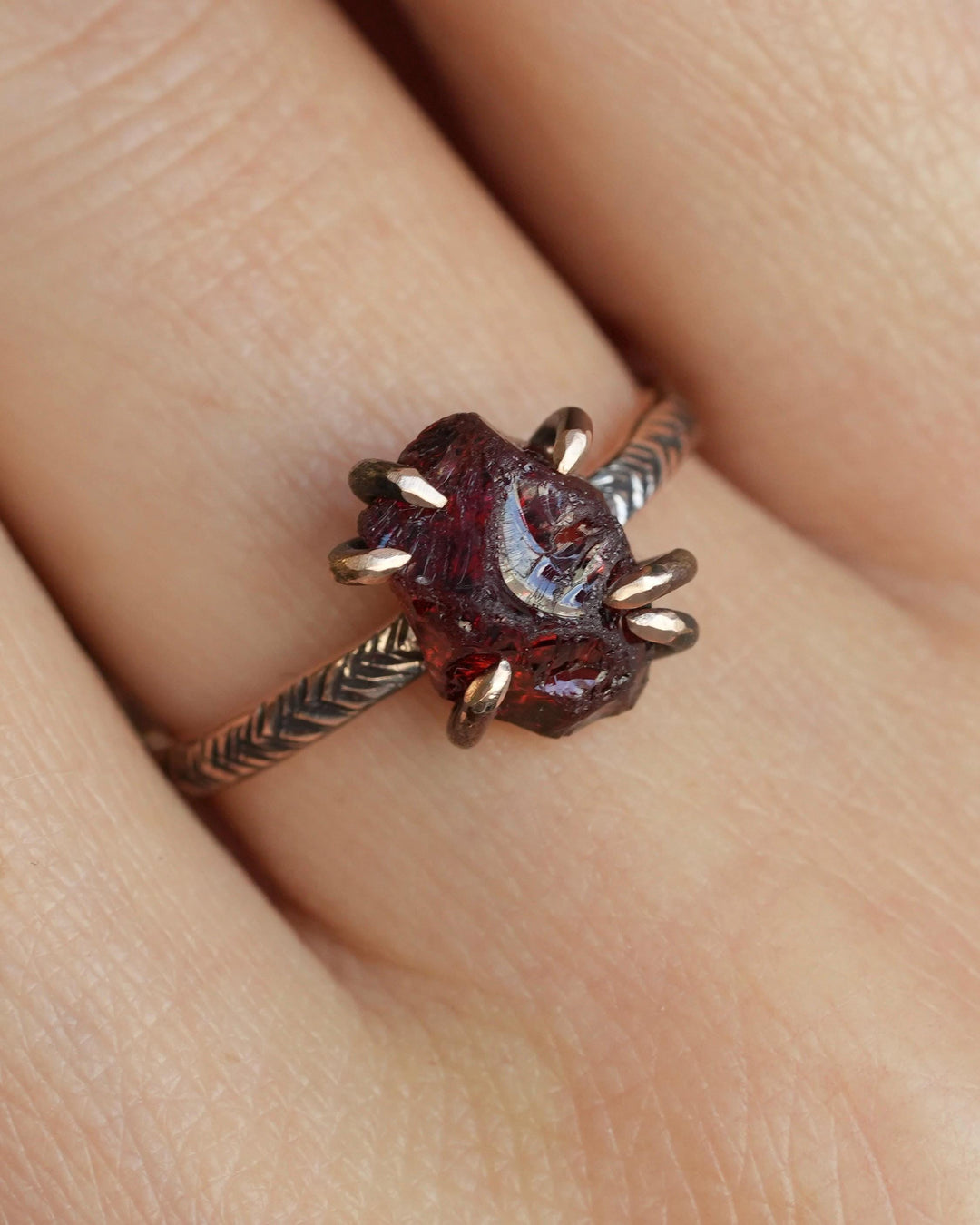 Raw Almandine Garnet Ring