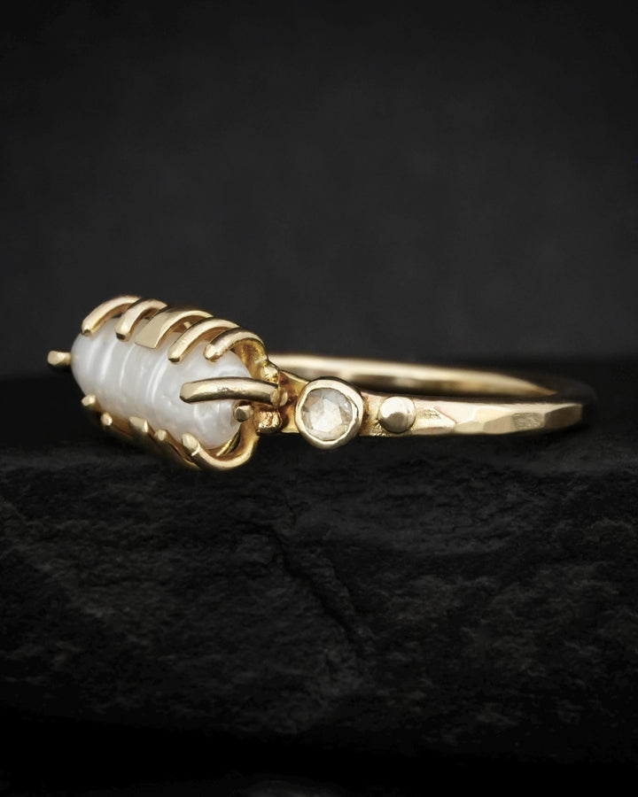 Biwa White Pearl and Diamond Ring