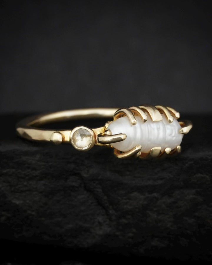 Biwa White Pearl and Diamond Ring