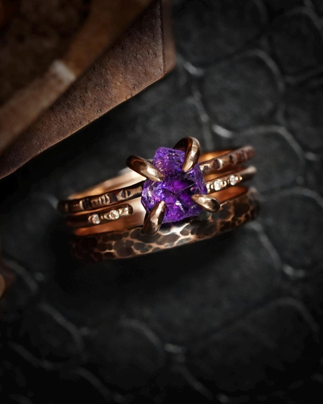 Raw Amethyst Crystal Engagement Ring
