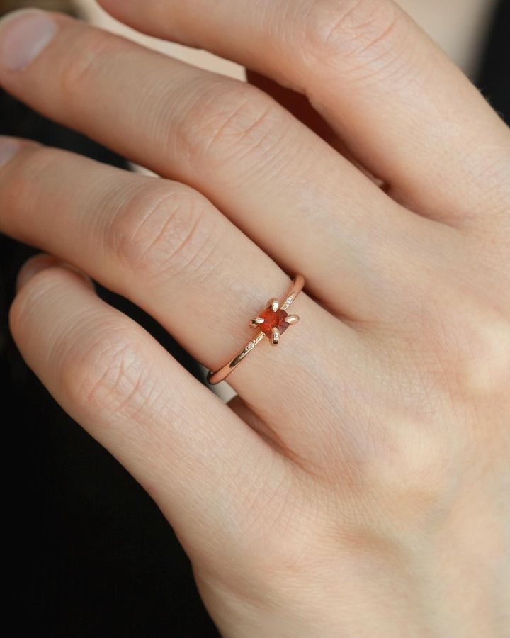 Tiny Raw Orange Garnet Ring