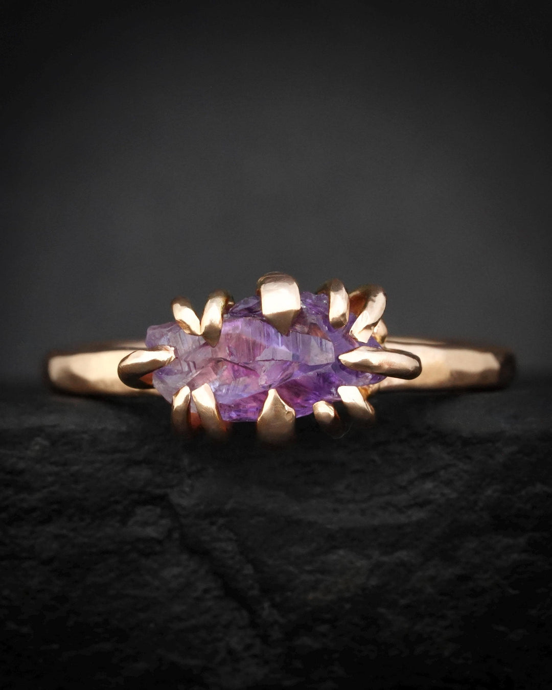 Raw Amethyst Crystal Gold Ring