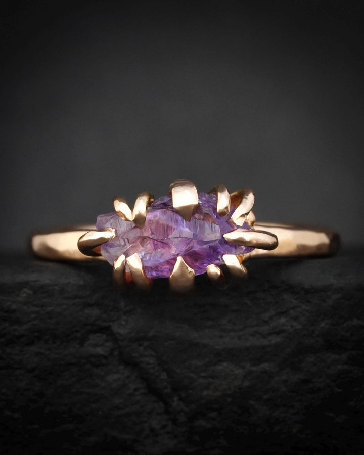 Raw Amethyst Crystal Gold Ring