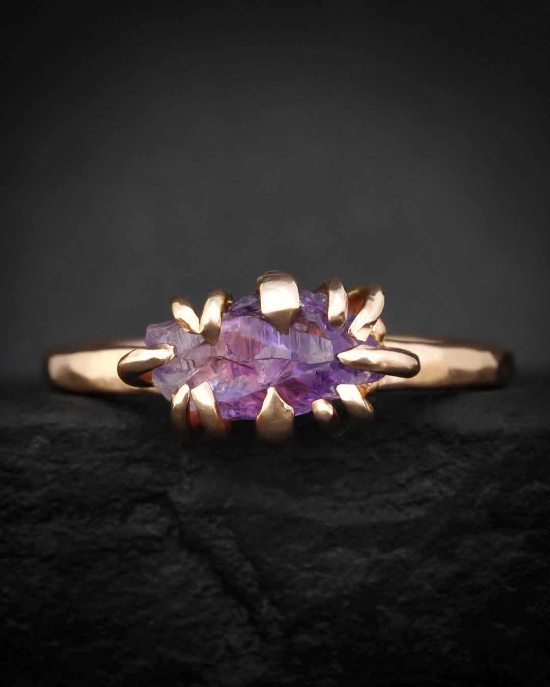 Raw Amethyst Crystal Gold Ring