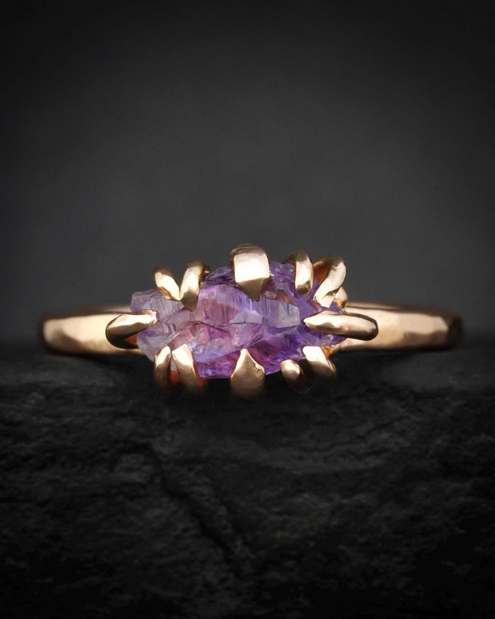 Raw Amethyst Crystal Gold Ring