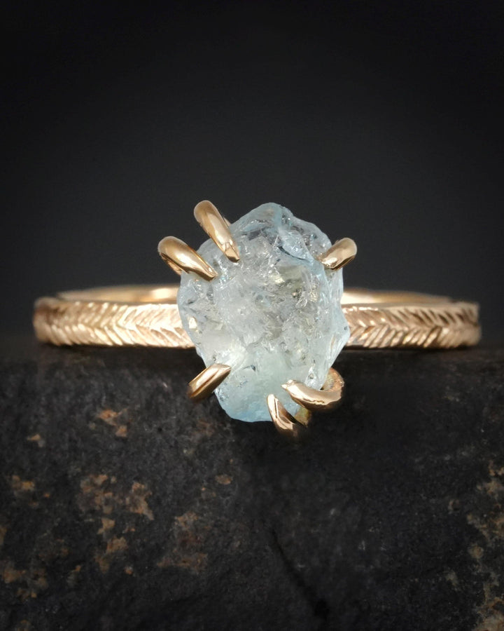 Raw Aquamarine Crystal Gold Ring