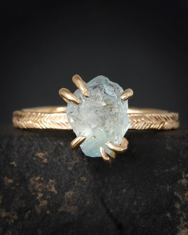 Raw Aquamarine Crystal Gold Ring