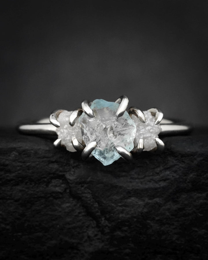 Raw Aquamariner and Diamond Ring