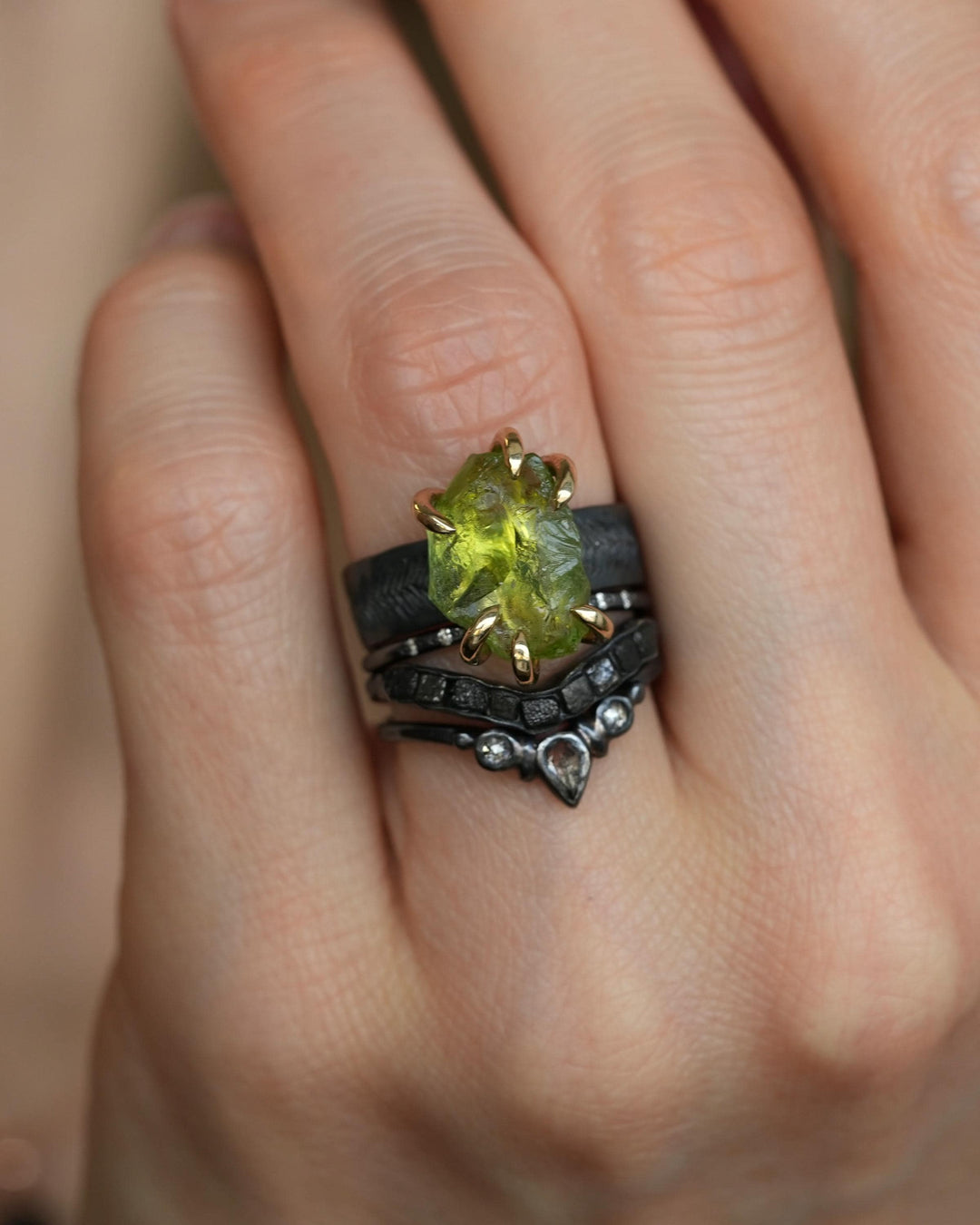 Raw Peridot Statement Ring