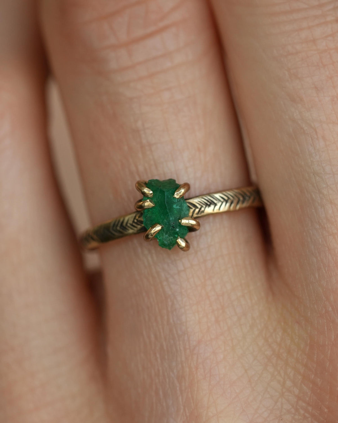 Raw Emerald Crystal Ring