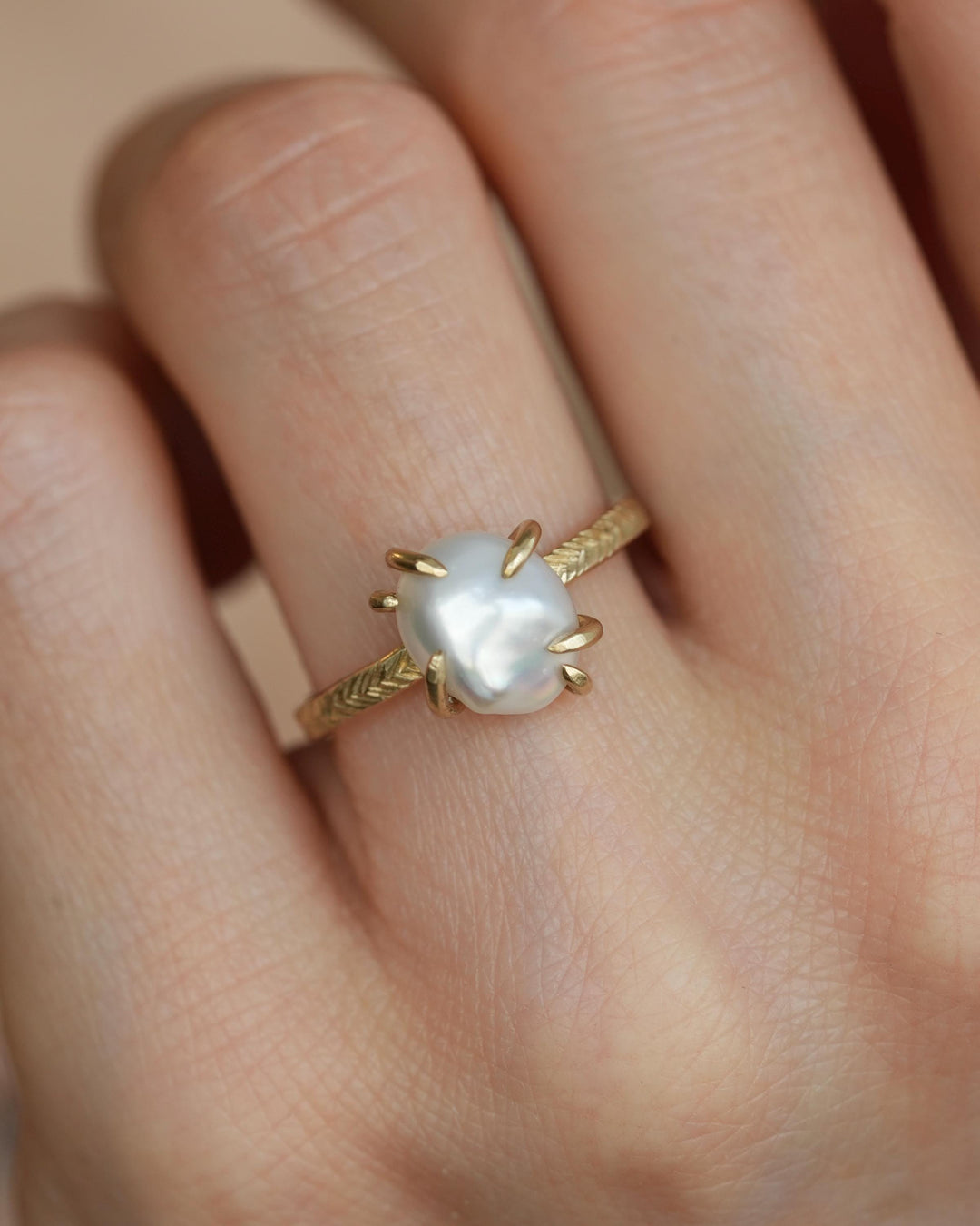 Baroque White Freshwater Pearl Ring