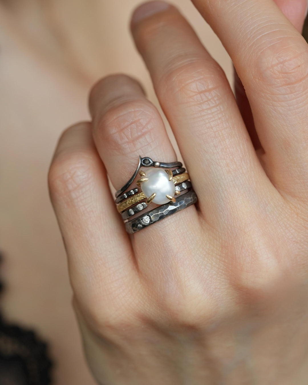 Baroque White Freshwater Pearl Ring