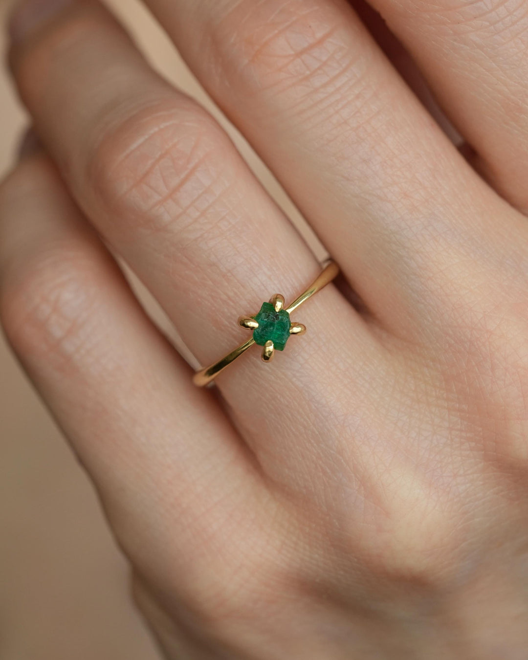 Raw Natural Emerald Crystal Ring
