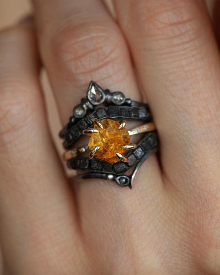 Raw Citrine Crystal and Diamond Ring