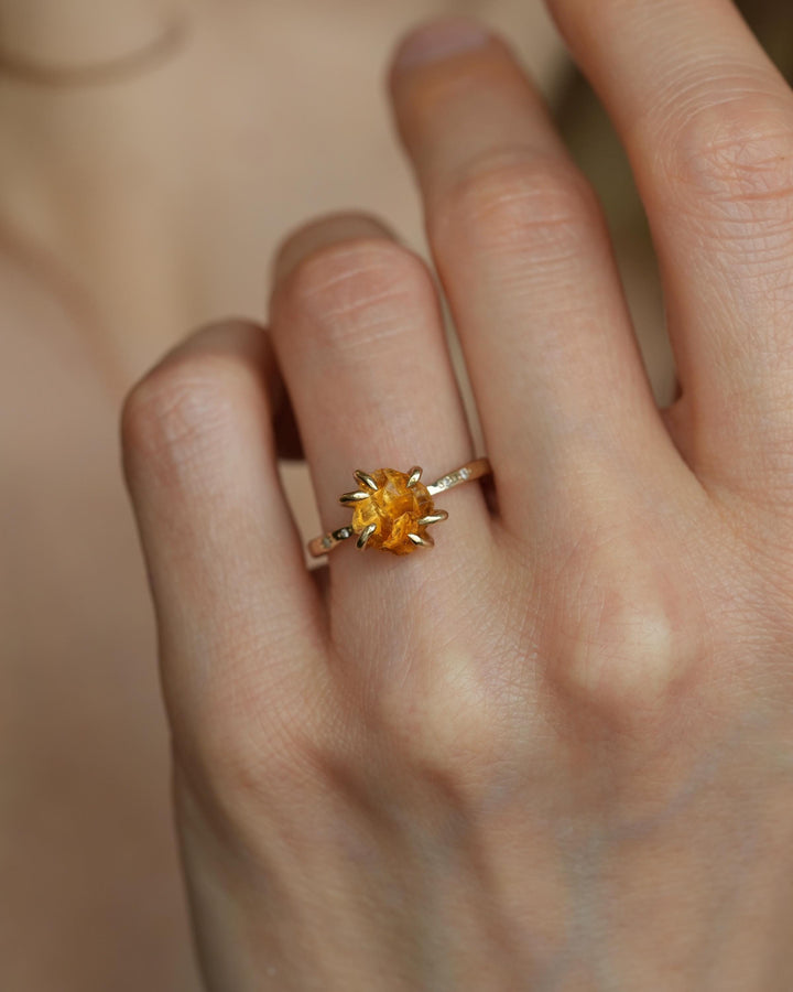 Raw Citrine Crystal and Diamond Ring