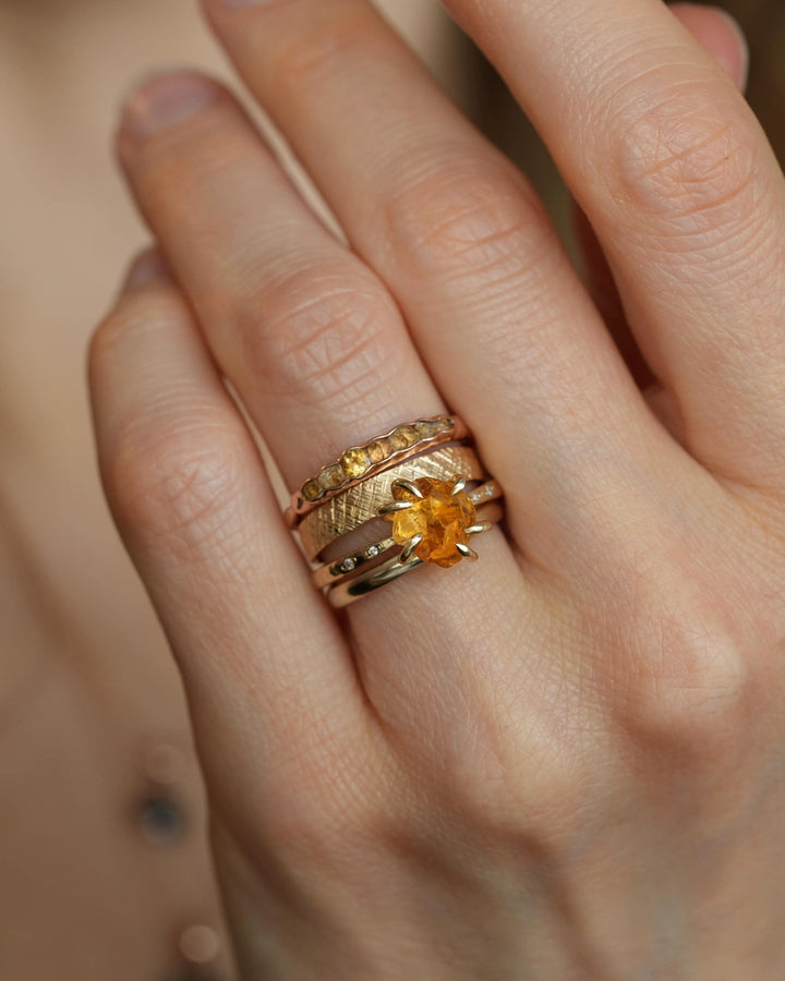 Raw Citrine Crystal and Diamond Ring