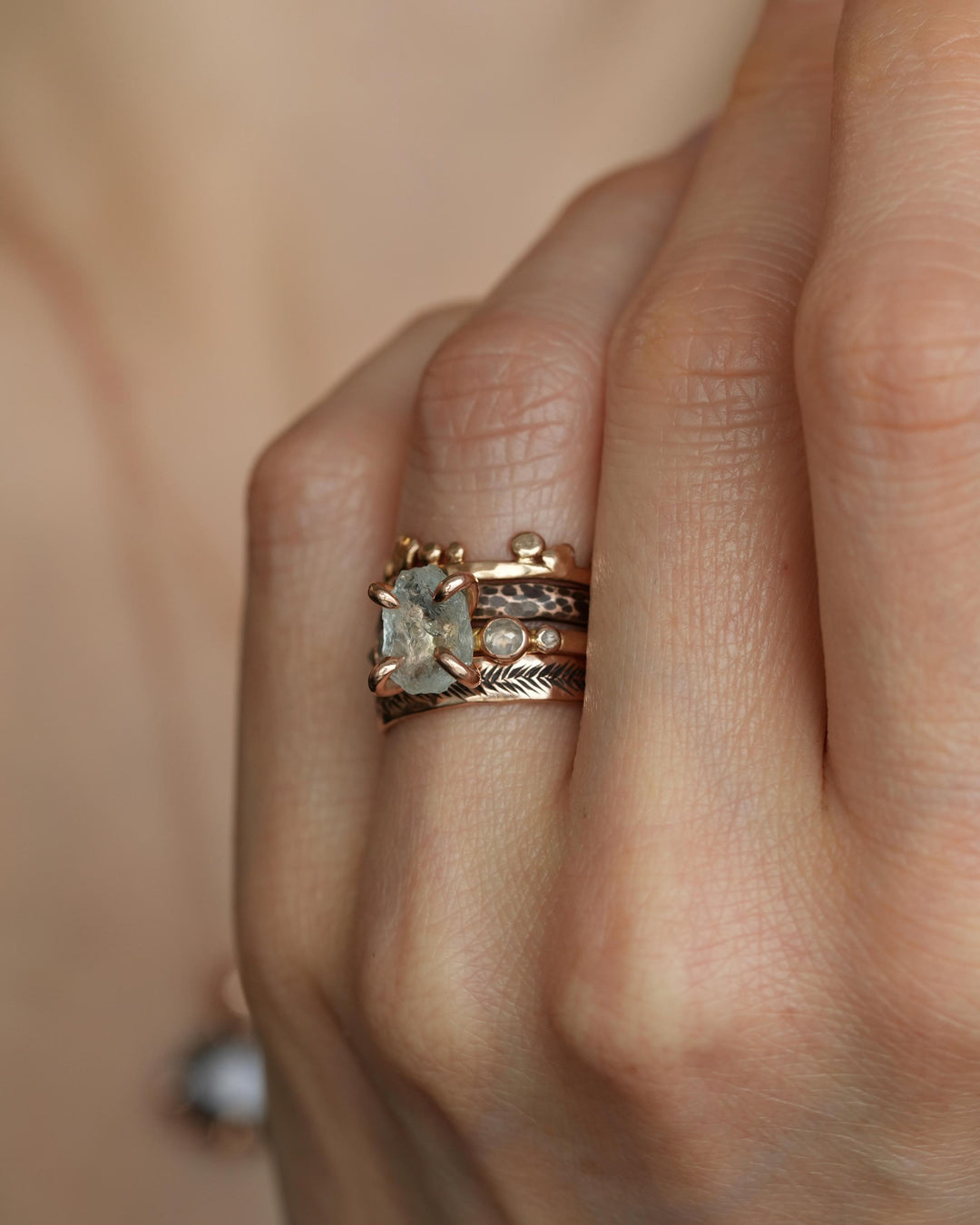 Raw Aquamarine and Diamond Ring