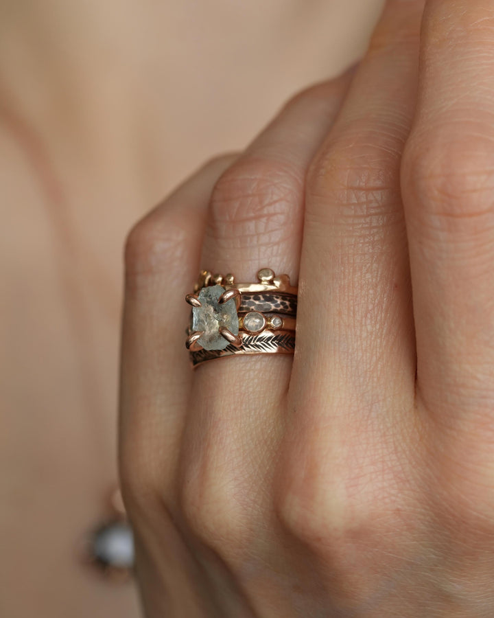Raw Aquamarine and Diamond Ring