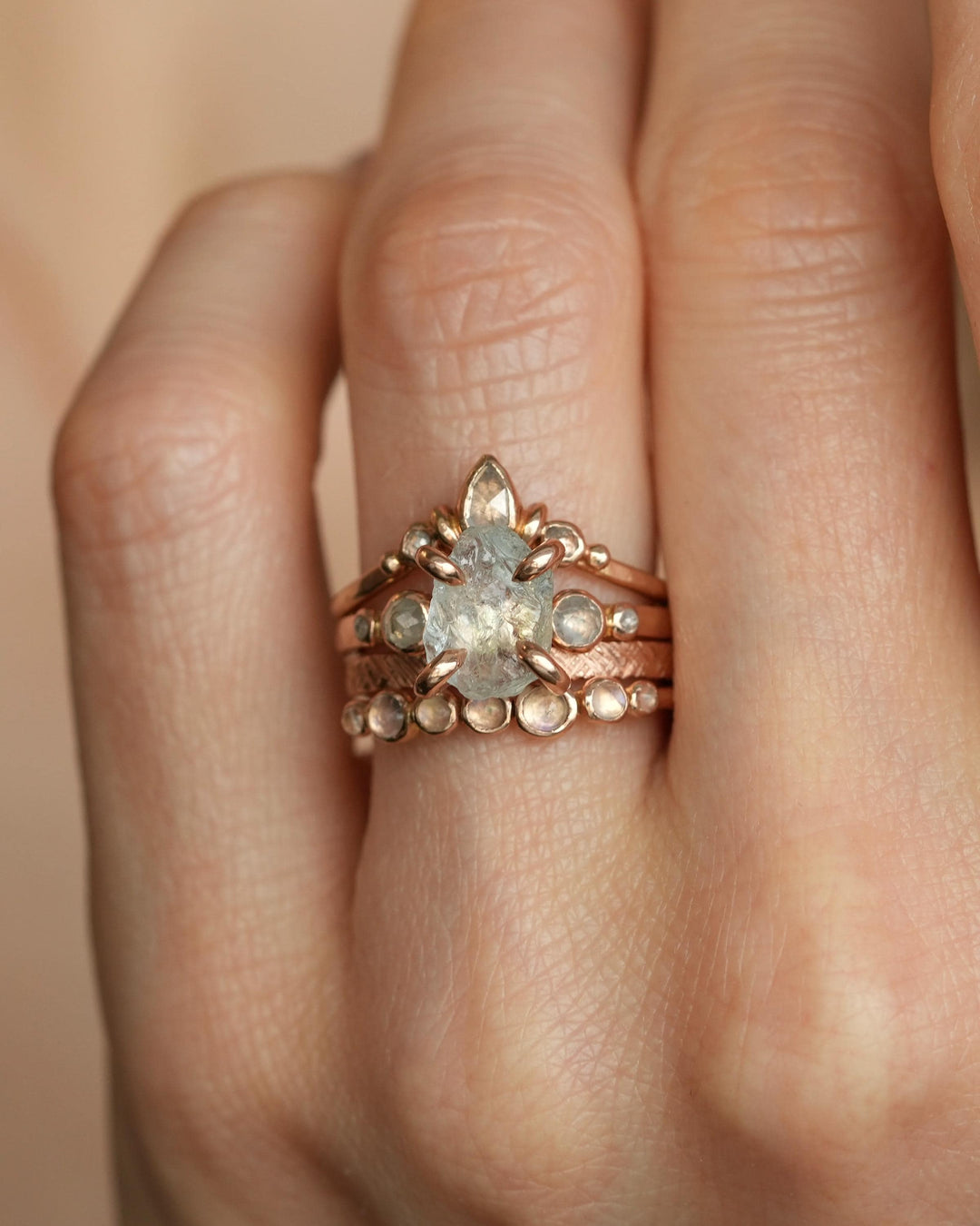 Raw Aquamarine and Diamond Ring