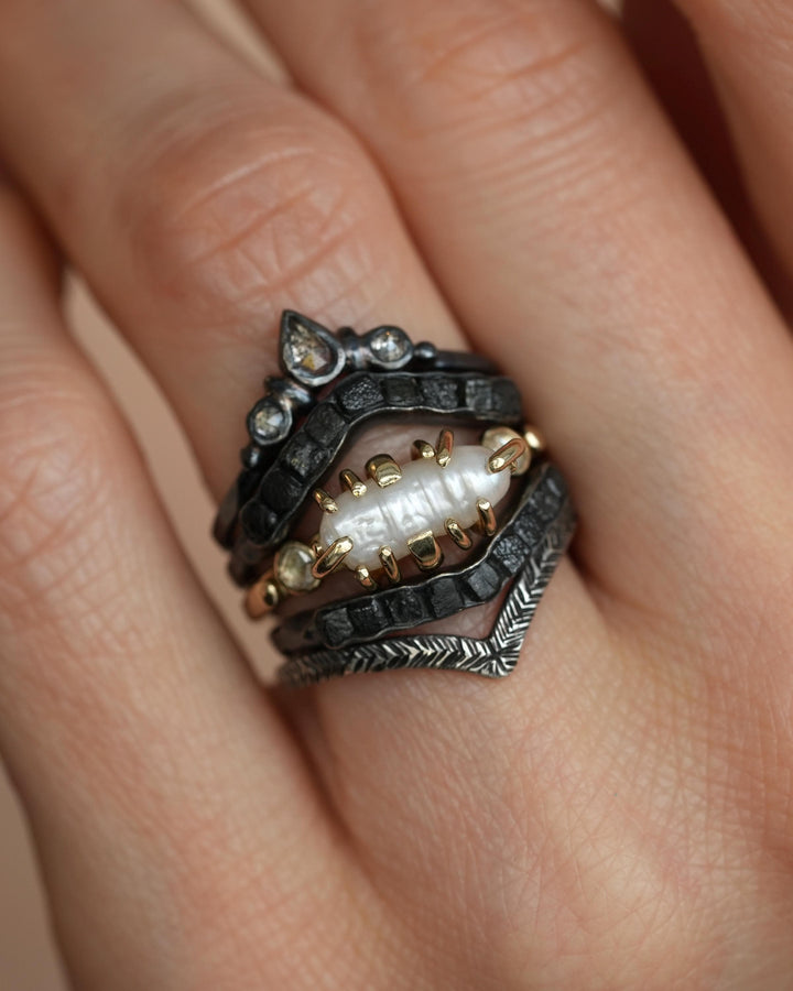 Biwa White Pearl and Diamond Ring
