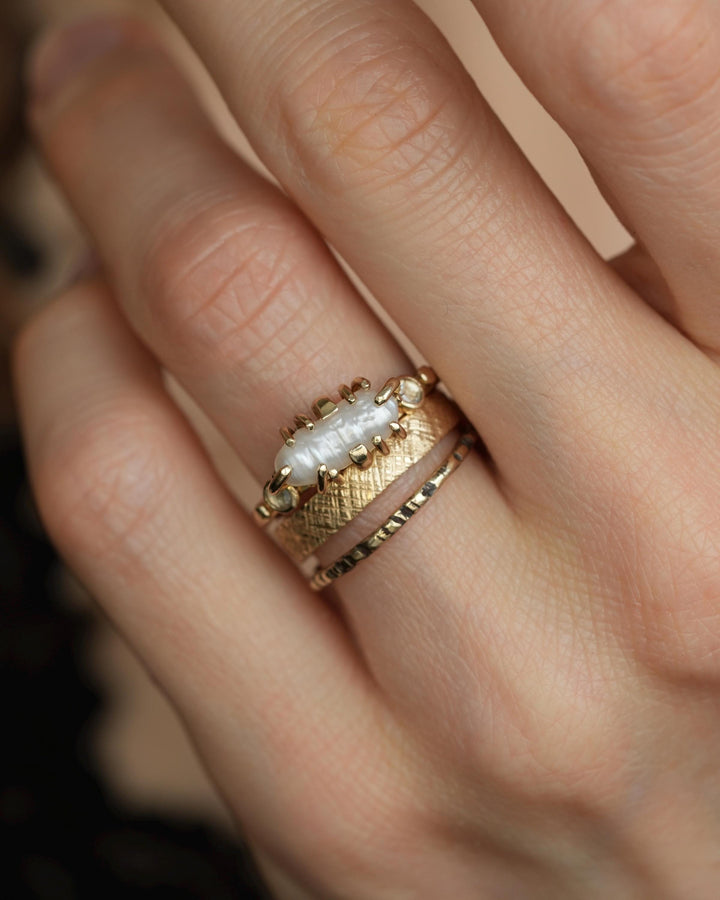 Biwa White Pearl and Diamond Ring