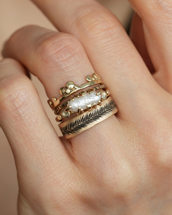 Biwa White Pearl and Diamond Ring