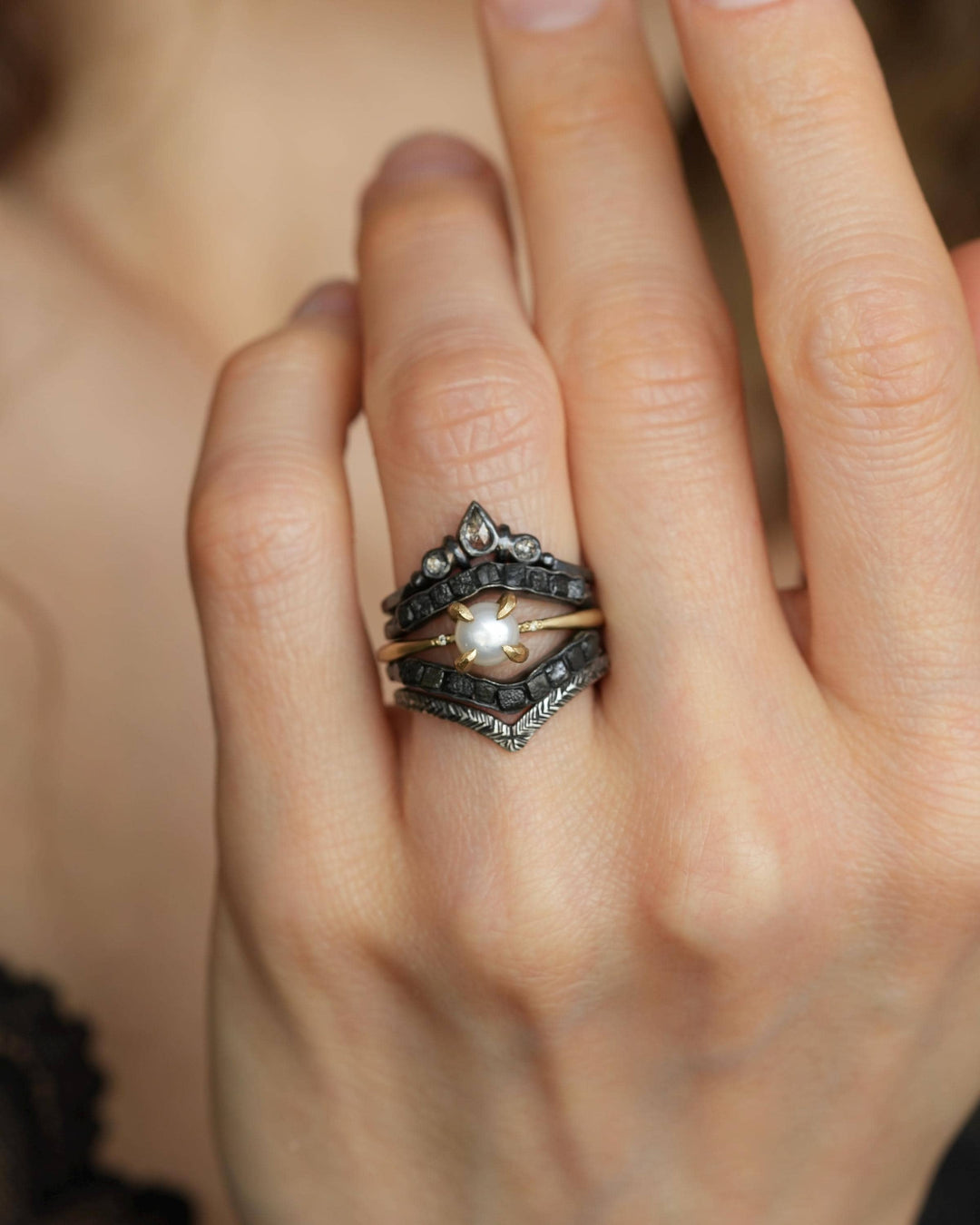 Delicate Matte Gold Pearl Ring