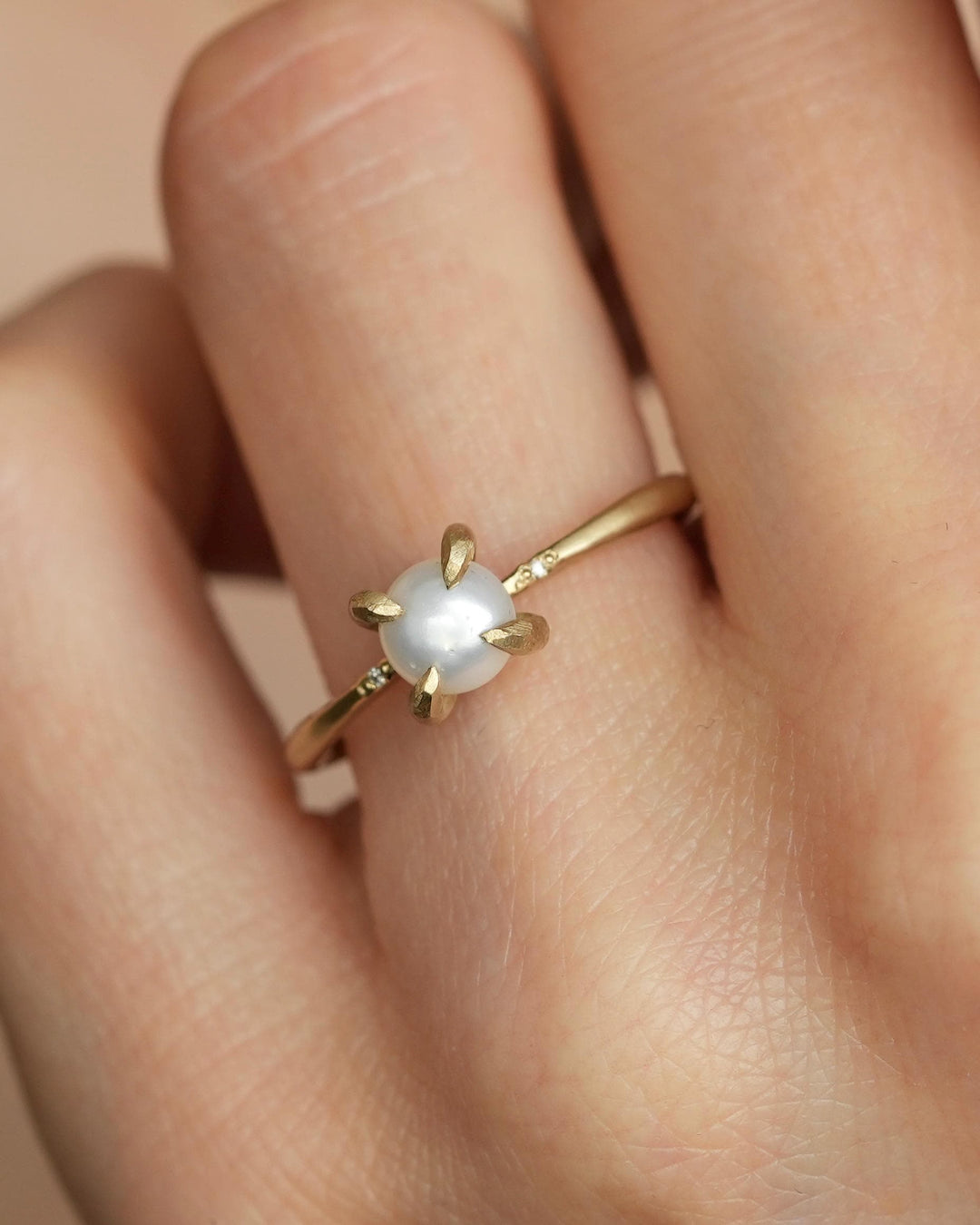 Delicate Matte Gold Pearl Ring